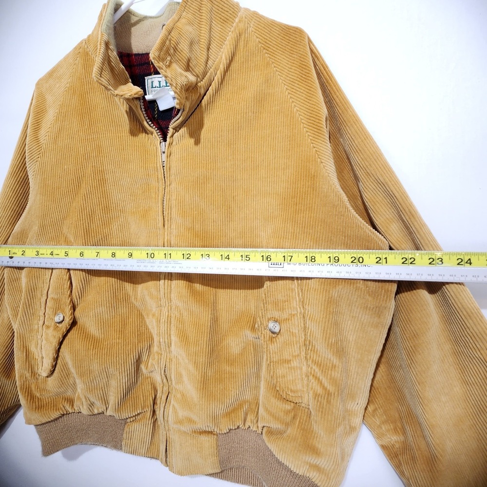 L.L.Bean Vintage Corduroy Jacket Mens Size S Plaid Lined Full Zip Tan Bomber - Picture 5 of 8